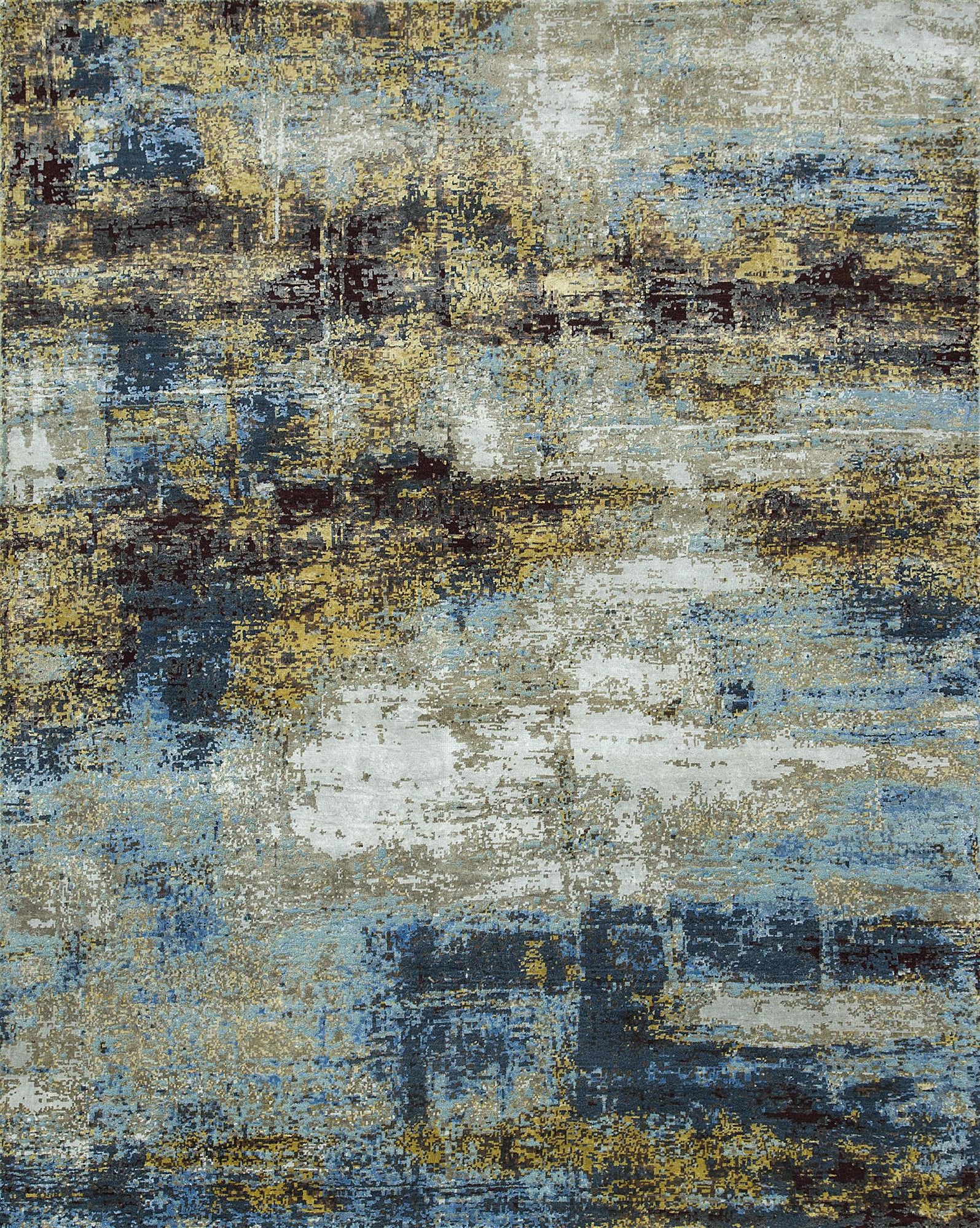 8' X 10' Blue Abstract Hand Knotted Area Rug-3