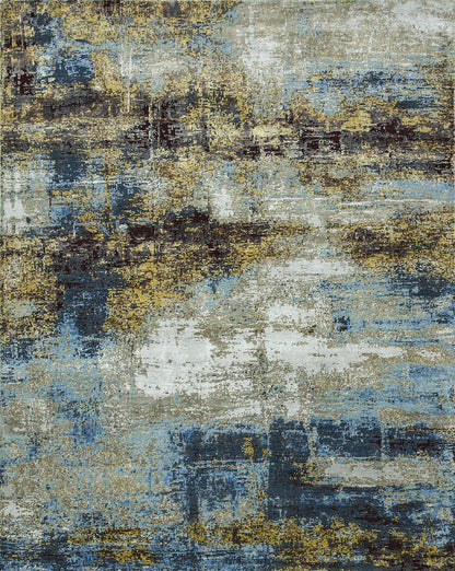 8' X 10' Blue Abstract Hand Knotted Area Rug-4