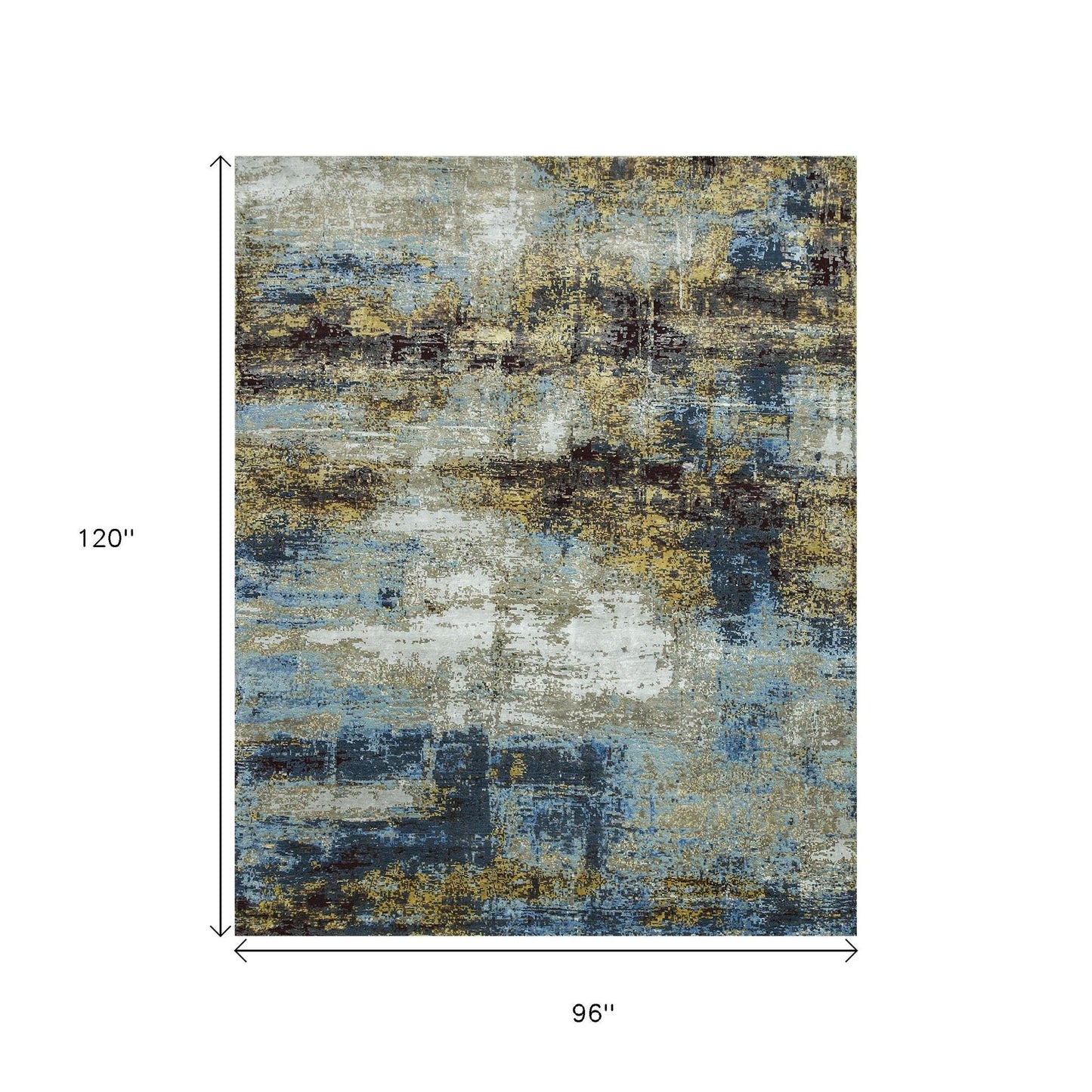 8' X 10' Blue Abstract Hand Knotted Area Rug-2