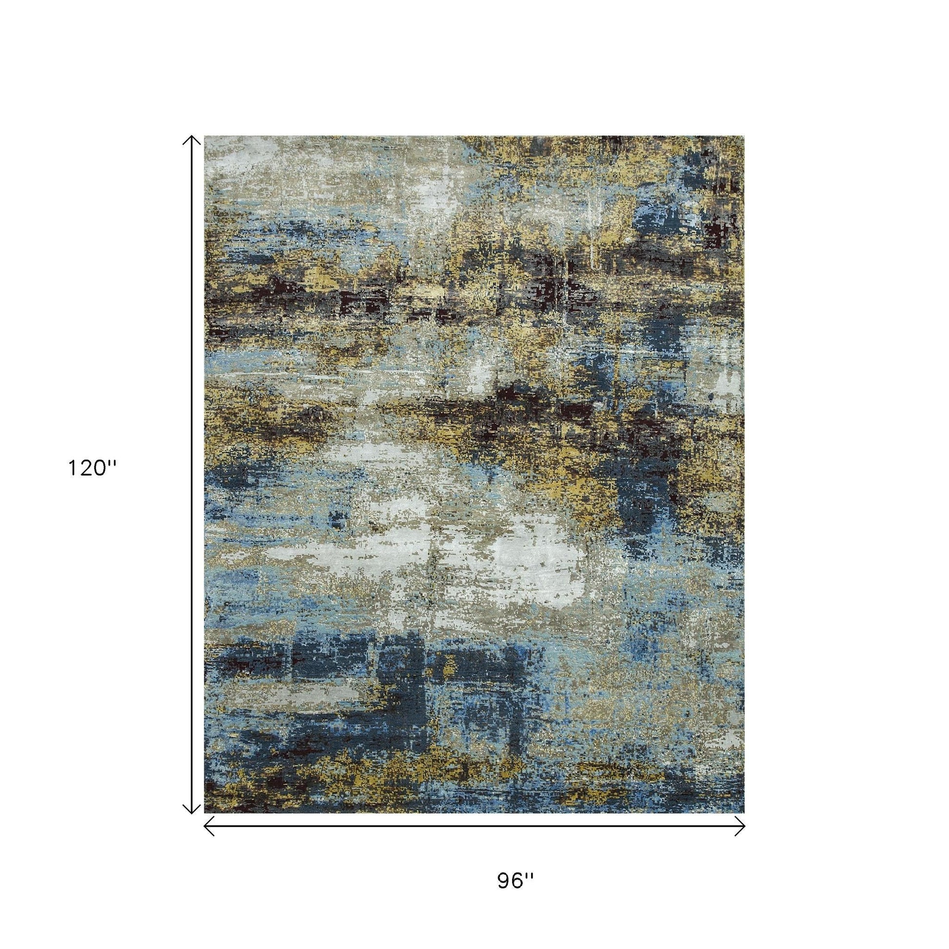 8' X 10' Blue Abstract Hand Knotted Area Rug-2