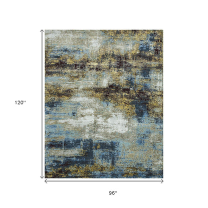8' X 10' Blue Abstract Hand Knotted Area Rug-2