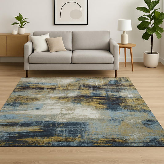 8' X 10' Blue Abstract Hand Knotted Area Rug-0