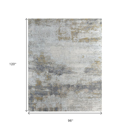 8' X 10' Gold Abstract Hand Knotted Area Rug-3