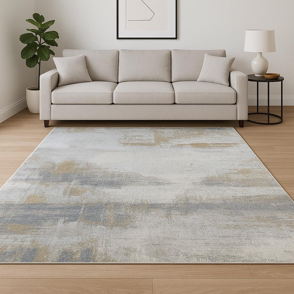 8' X 10' Gold Abstract Hand Knotted Area Rug-1