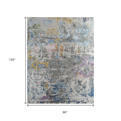 8' X 10' Blue Abstract Hand Knotted Area Rug-2