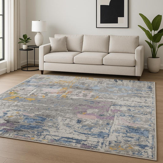 8' X 10' Blue Abstract Hand Knotted Area Rug-0