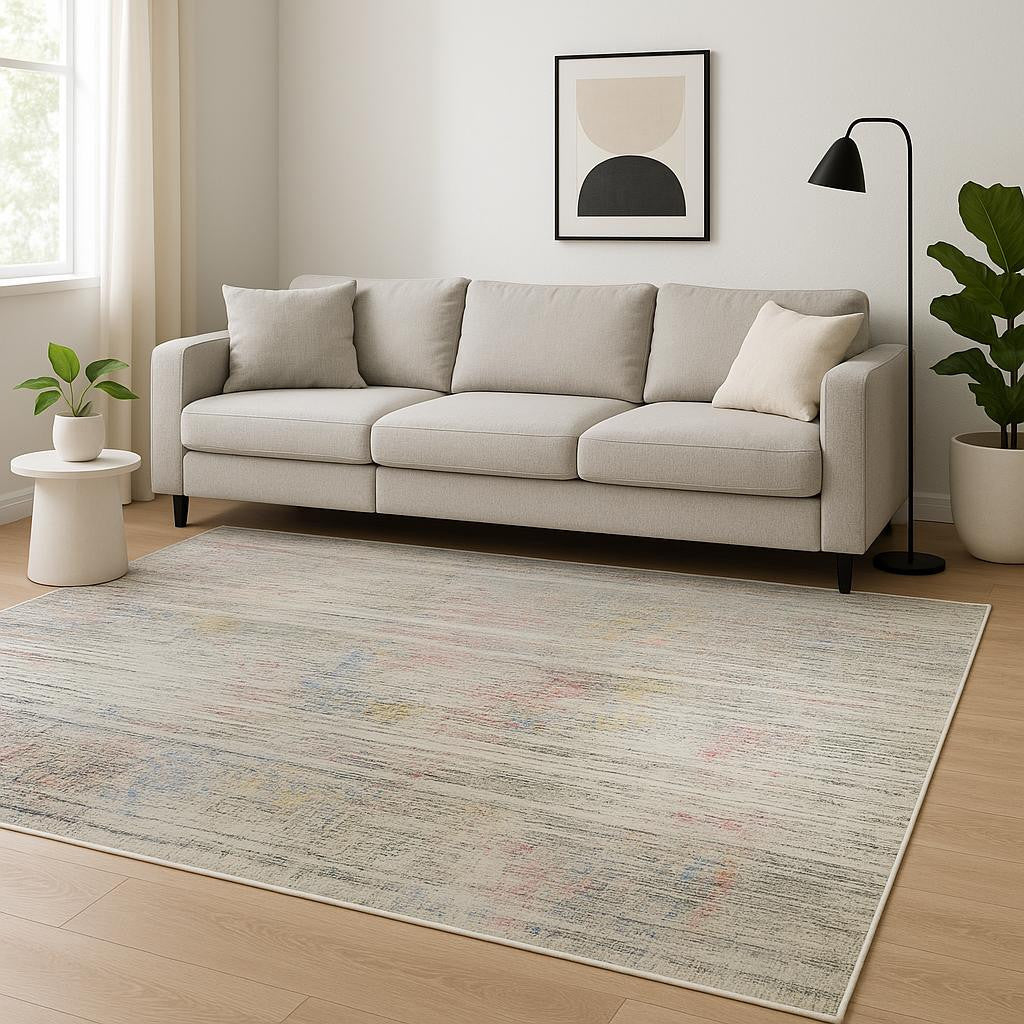 8' X 10' Beige Abstract Hand Knotted Area Rug-1