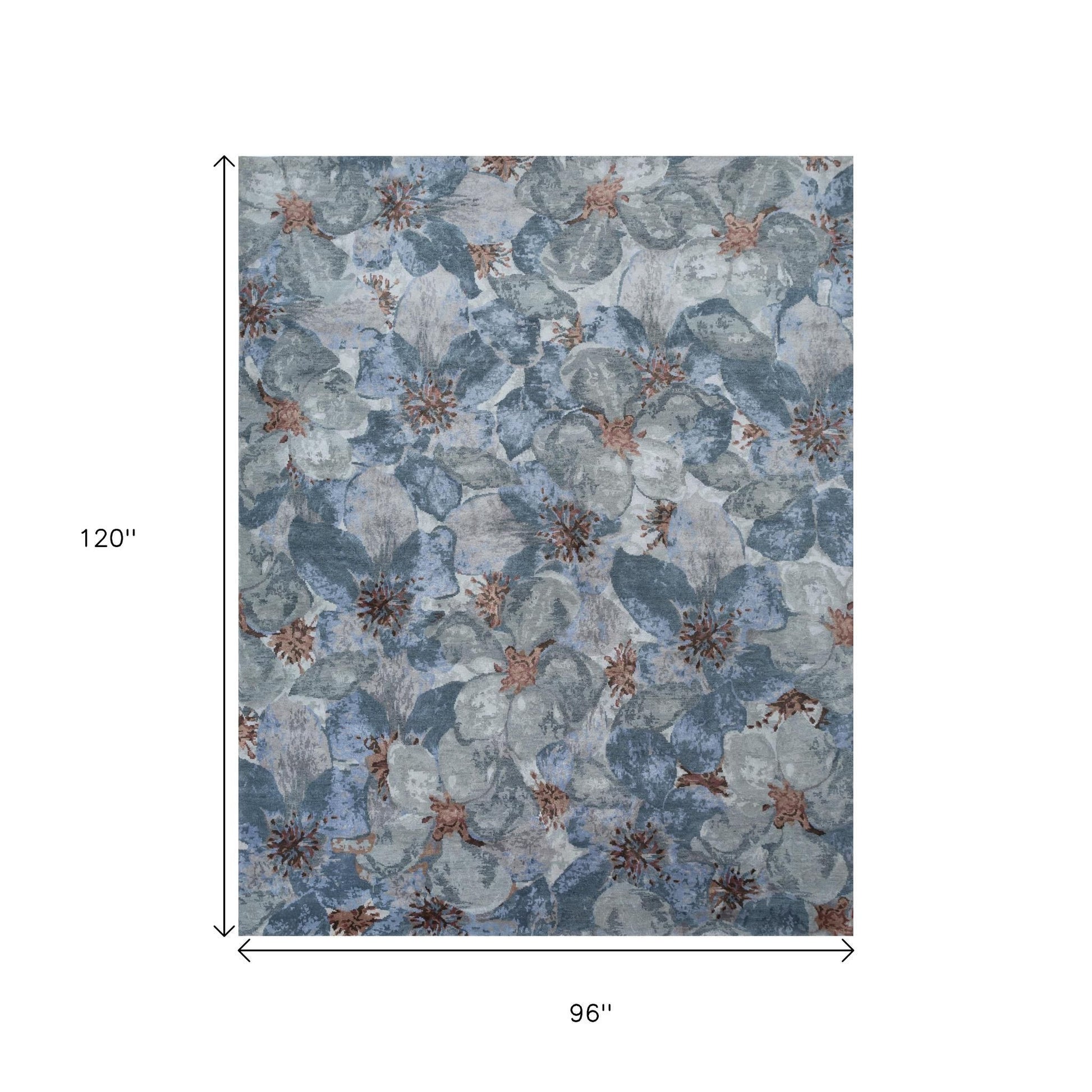 8' X 10' Blue Abstract Hand Knotted Area Rug-2