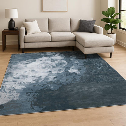 8' X 10' Blue Abstract Hand Knotted Area Rug-1