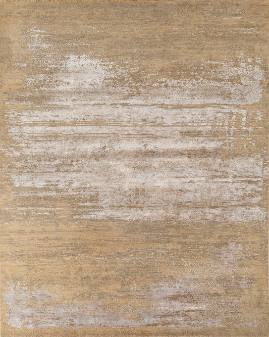 8' X 10' Beige Abstract Hand Knotted Area Rug-0