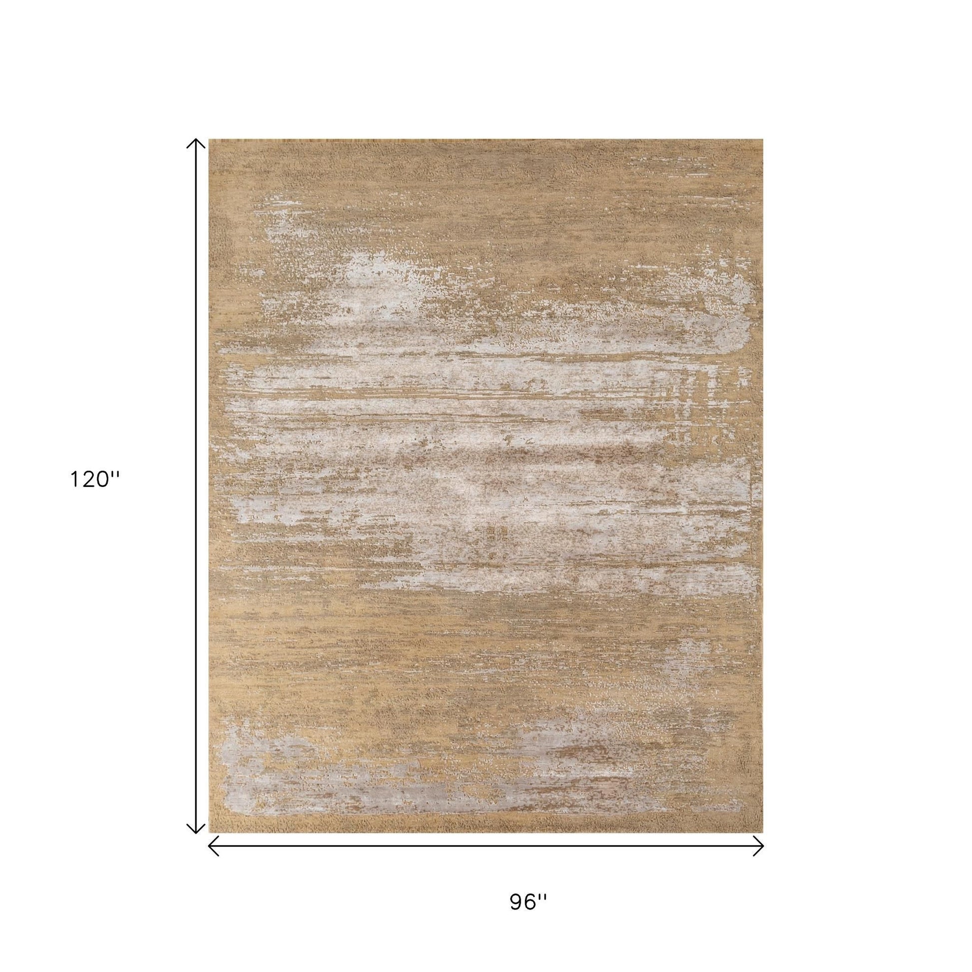 8' X 10' Beige Abstract Hand Knotted Area Rug-3