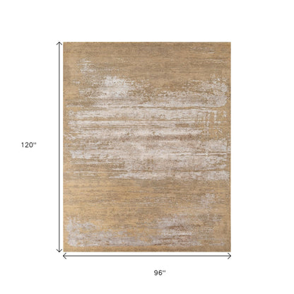 8' X 10' Beige Abstract Hand Knotted Area Rug-3
