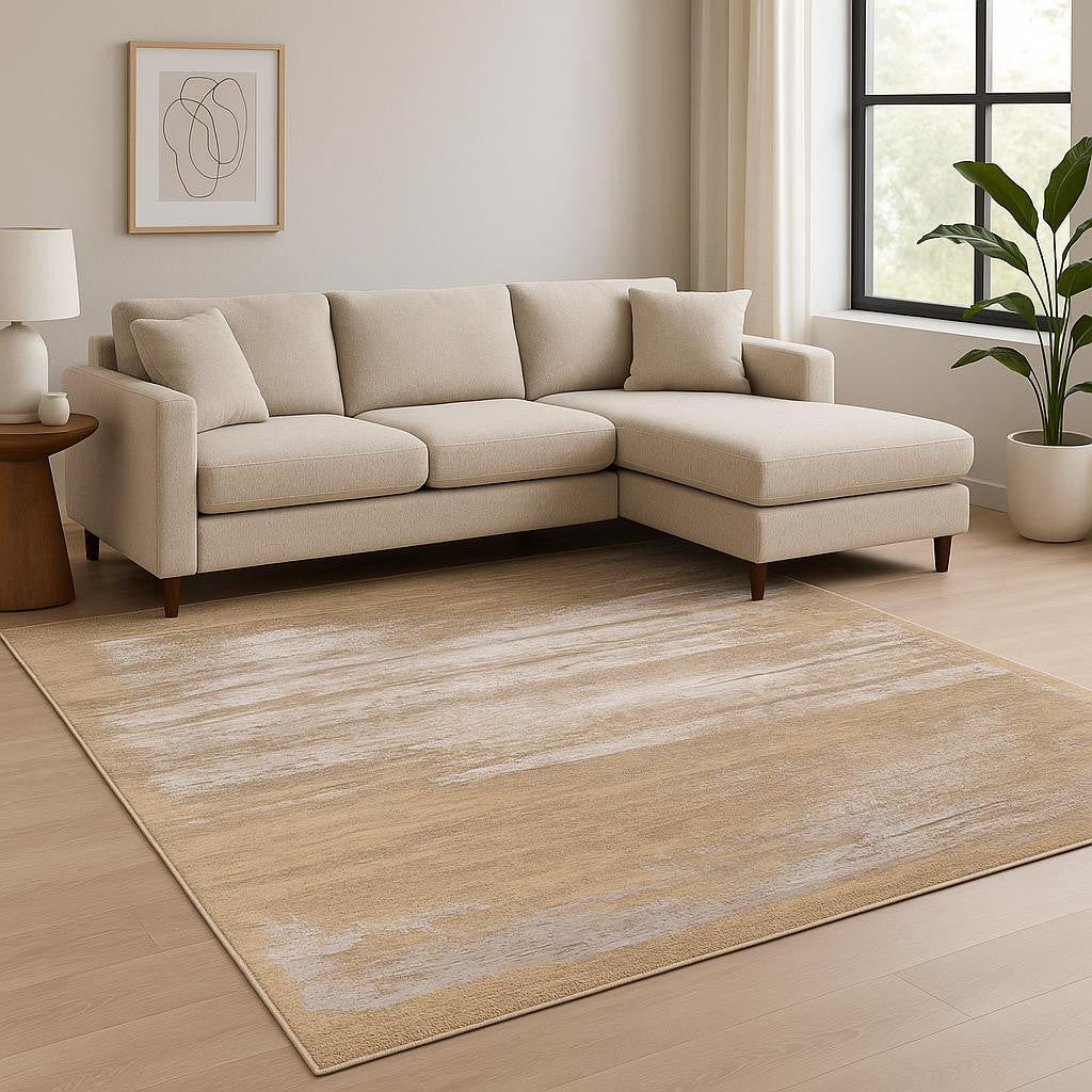8' X 10' Beige Abstract Hand Knotted Area Rug-1