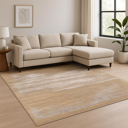8' X 10' Beige Abstract Hand Knotted Area Rug-1