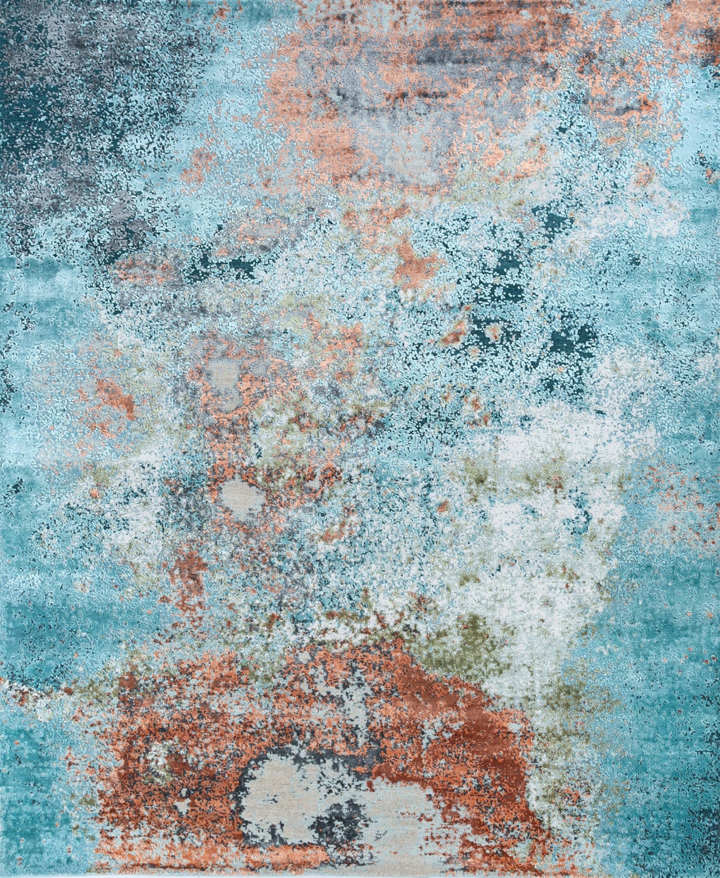 8' X 10' Aqua Blue and Bronze Abstract Hand Knotted Area Rug-3