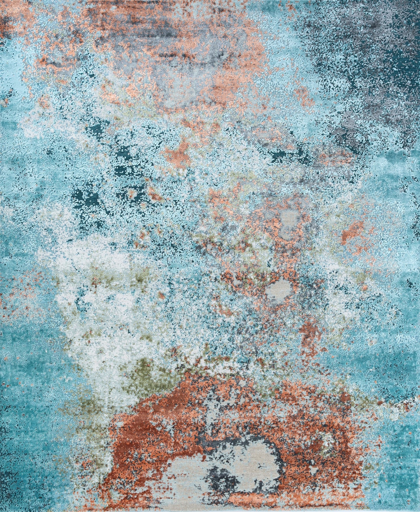 8' X 10' Aqua Blue and Bronze Abstract Hand Knotted Area Rug-1