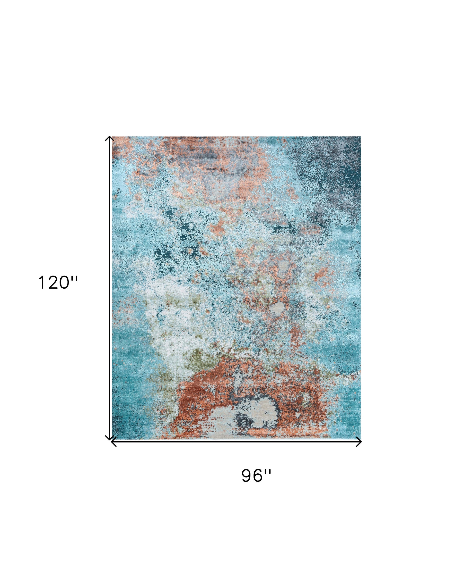 8' X 10' Aqua Blue and Bronze Abstract Hand Knotted Area Rug-4