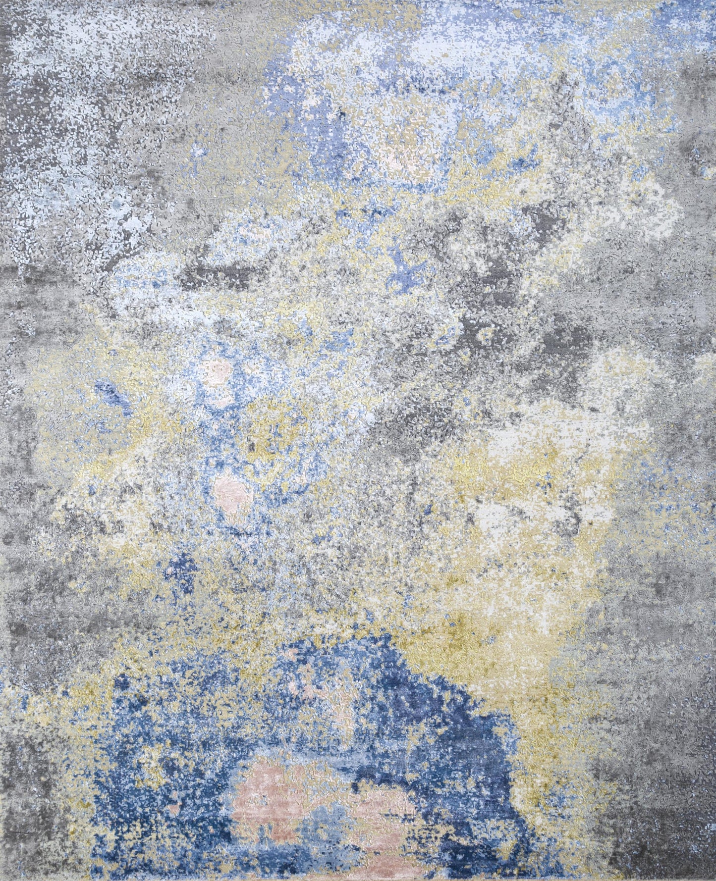 8' X 10' Ivory Blue and Gray Abstract Hand Knotted Area Rug-3