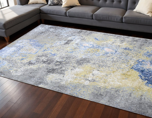 8' X 10' Ivory Blue and Gray Abstract Hand Knotted Area Rug-0