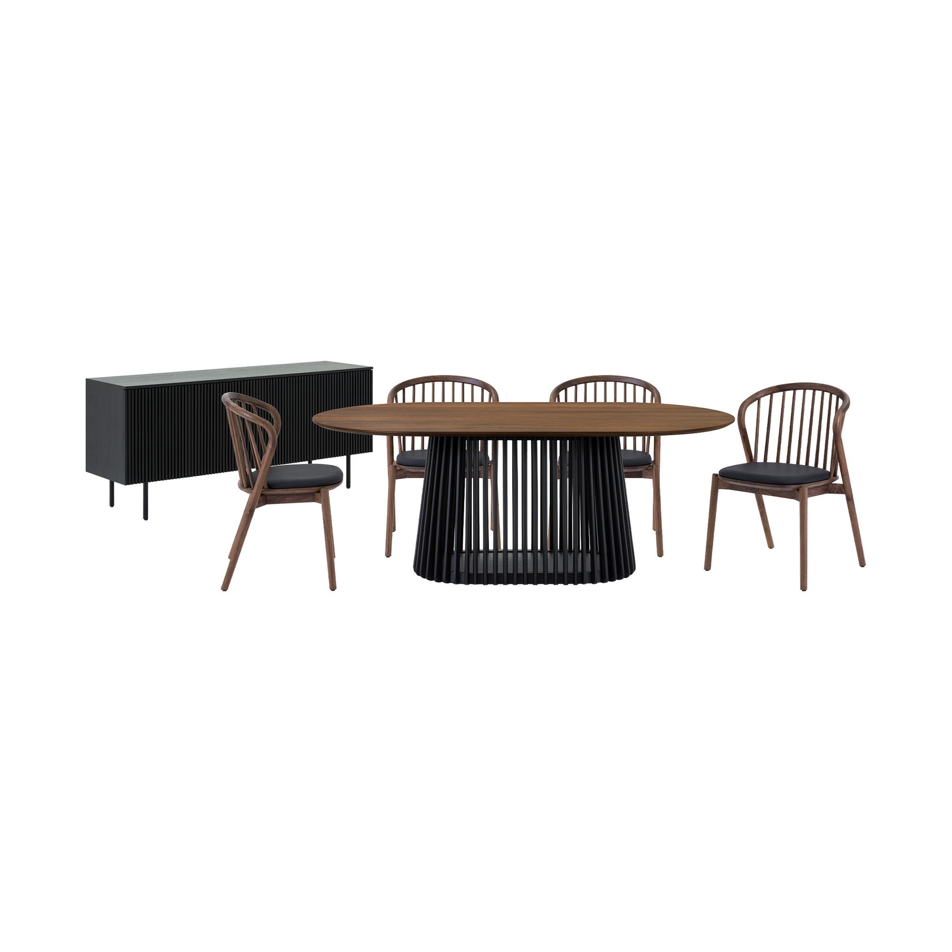 Six Piece Brown and Black Oval Dining Set with Four Chairs and Sideboard-6