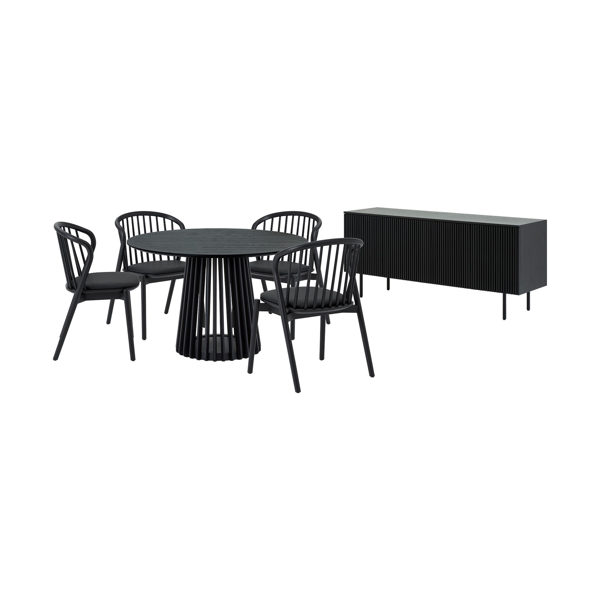 Six Piece Black Round Dining Set with Four Chairs and Sideboard-6