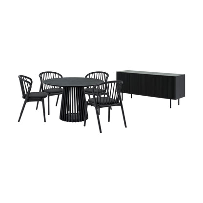 Six Piece Black Round Dining Set with Four Chairs and Sideboard-6