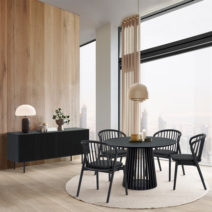 Six Piece Black Round Dining Set with Four Chairs and Sideboard-8