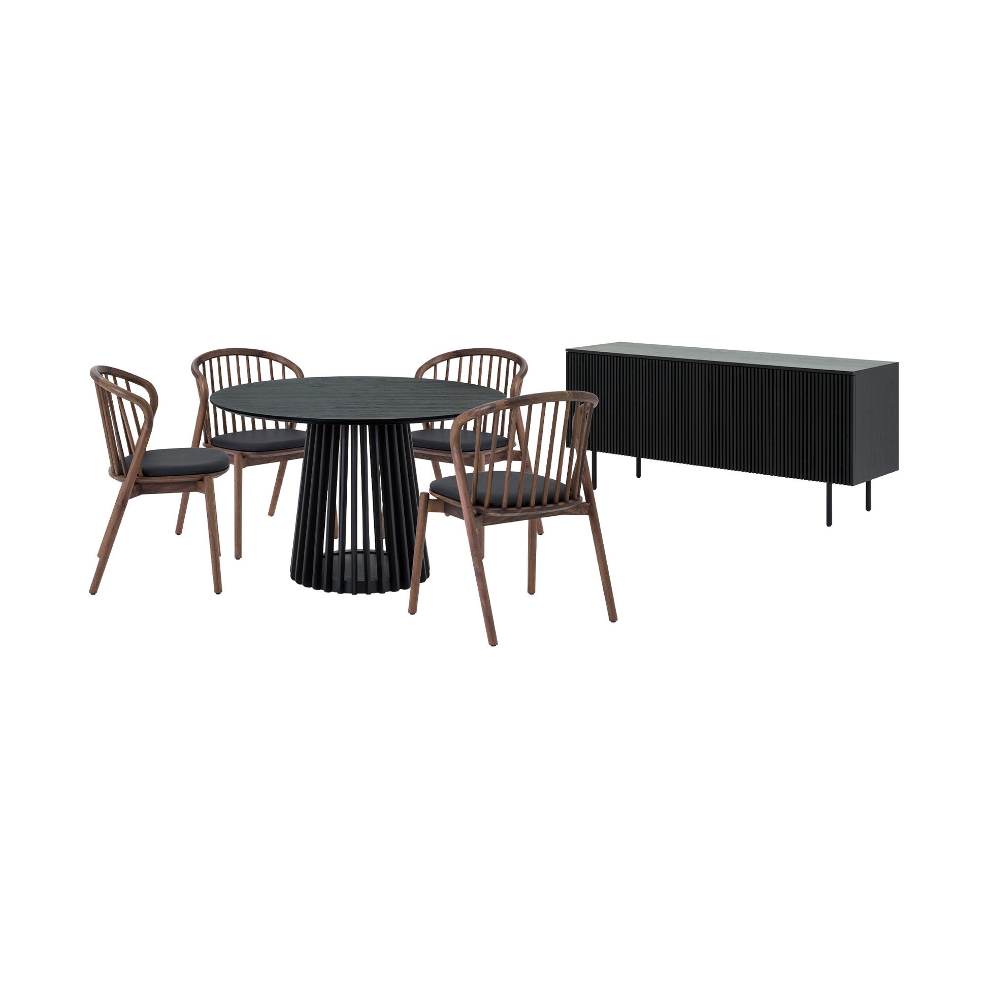 Six Piece Black Round Dining Set with Four Chairs and Sideboard-6