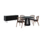 Six Piece Black Round Dining Set with Four Chairs and Sideboard-0