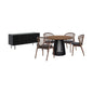 Six Piece Brown and Black Round Dining Set with Four Chairs and Sideboard-0