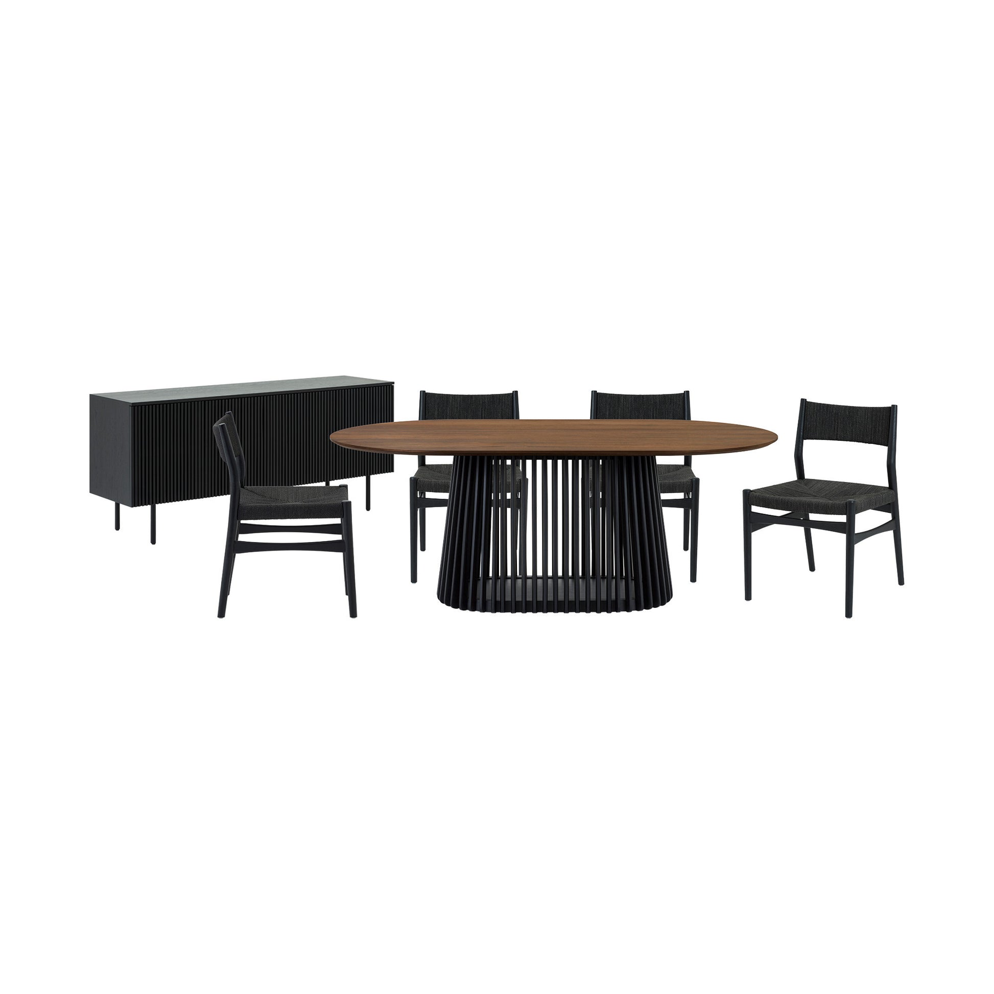 Six Piece Brown and Black Oval Dining Set with Four Chairs and Sideboard-6