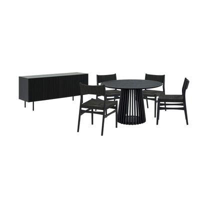 Six Piece Black Round Dining Set with Four Chairs and Sideboard-0