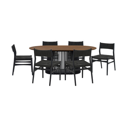 Seven Piece Brown and Black Oval Dining Set with Six Chairs-6