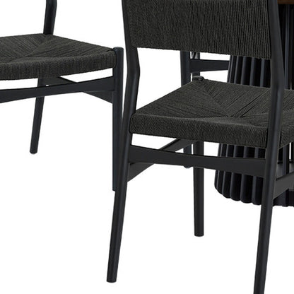 Seven Piece Brown and Black Oval Dining Set with Six Chairs-7