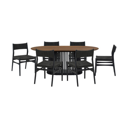 Seven Piece Brown and Black Oval Dining Set with Six Chairs-0