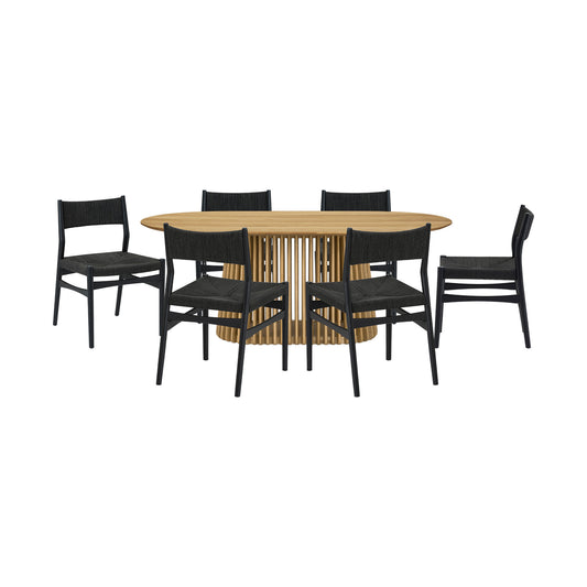 Seven Piece Oak Oval Dining Set with Six Chairs-0