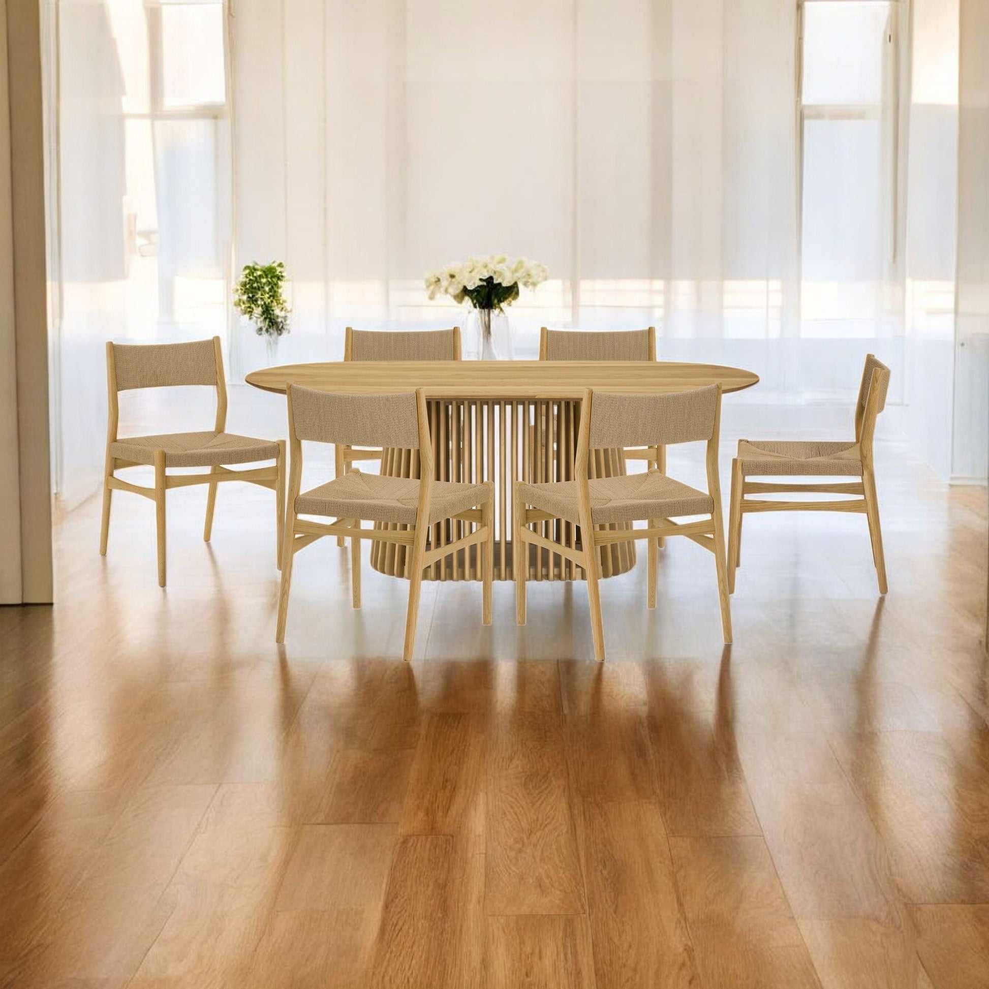 Seven Piece Oak Oval Dining Set with Six Chairs-1