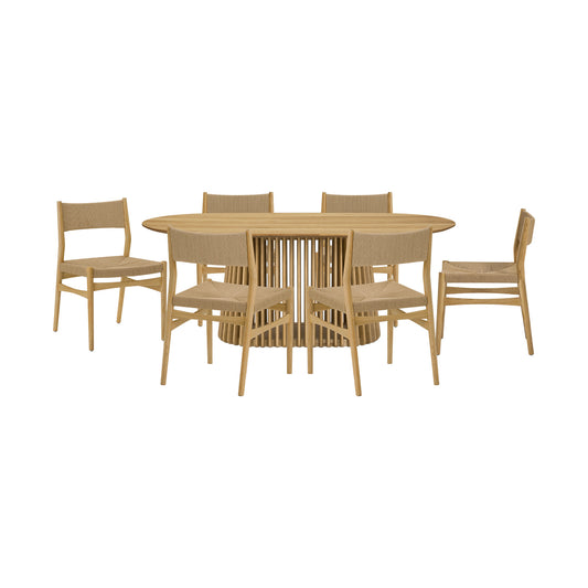 Seven Piece Oak Oval Dining Set with Six Chairs-0