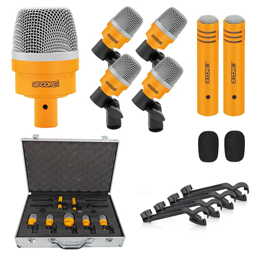 5Core Drum Mic Kit 7 Pcs Kick BassTom Snare Dynamic Microphone Instrument Mics Set Yellow-0
