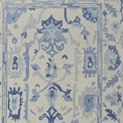 12' X 15' Ivory And Blue Floral Hand Knotted Area Rug With Fringe-3