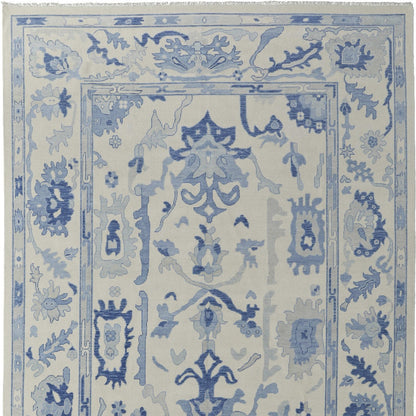 12' X 15' Ivory And Blue Floral Hand Knotted Area Rug With Fringe-4