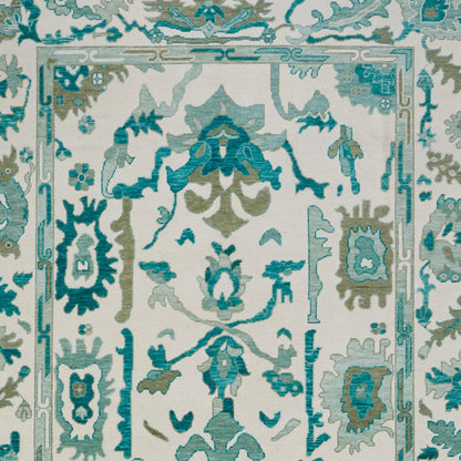 12' X 15' Green And Ivory Floral Hand Knotted Area Rug With Fringe-6