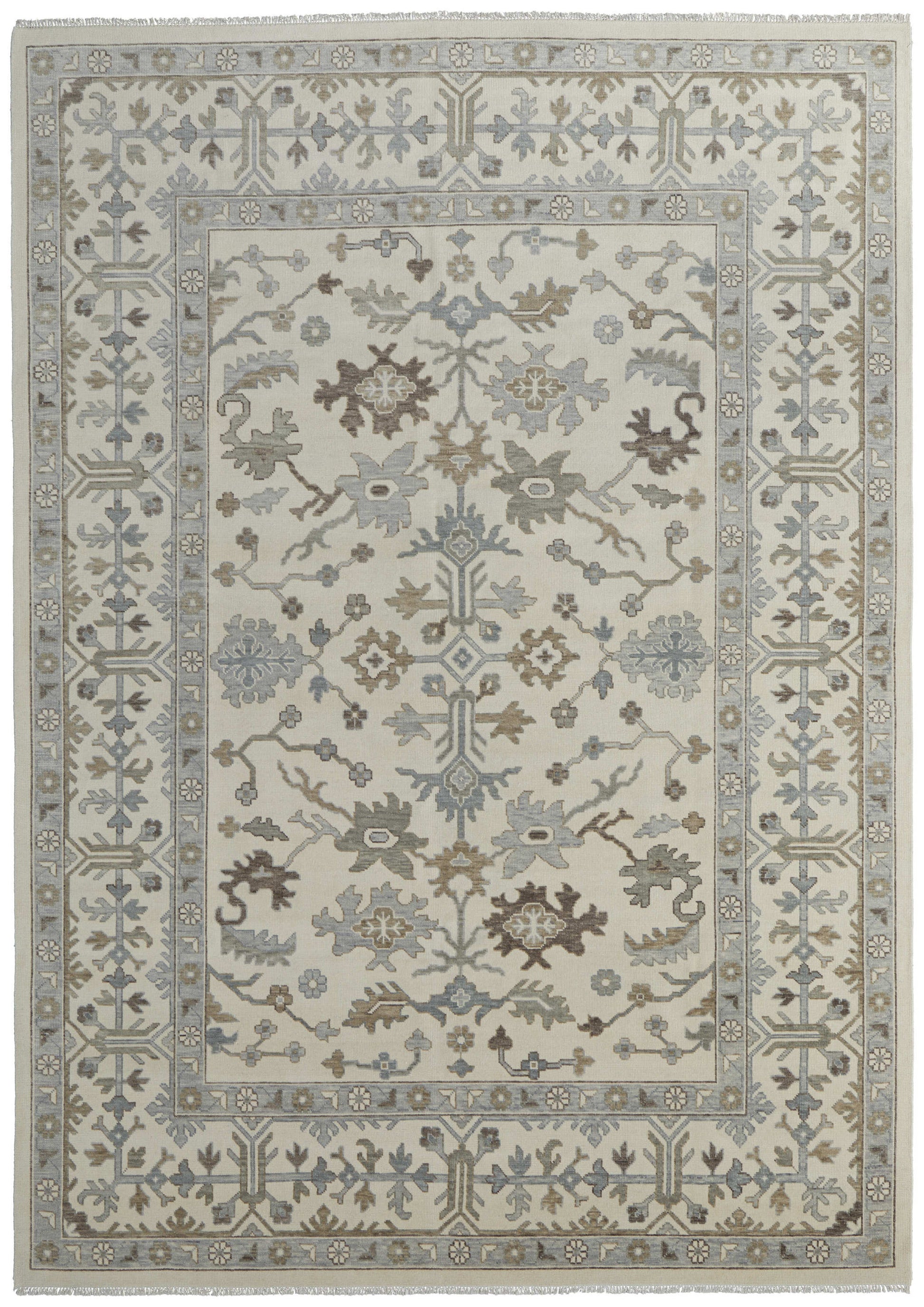 12' X 15' Ivory Gray And Brown Floral Hand Knotted Area Rug With Fringe-3