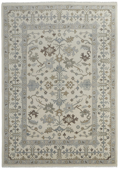 12' X 15' Ivory Gray And Brown Floral Hand Knotted Area Rug With Fringe-3