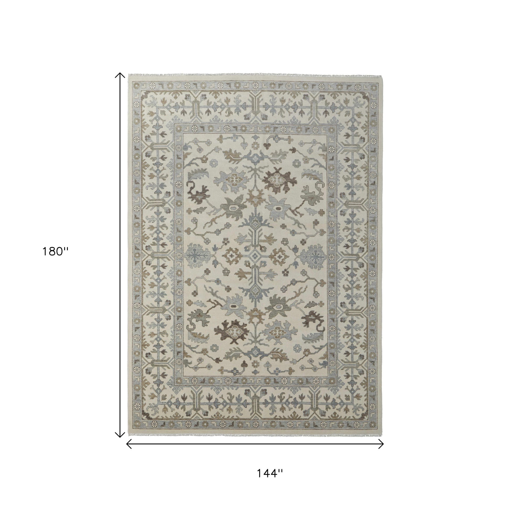 12' X 15' Ivory Gray And Brown Floral Hand Knotted Area Rug With Fringe-2