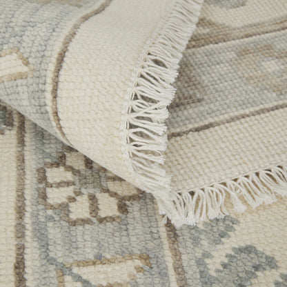 12' X 15' Ivory Gray And Brown Floral Hand Knotted Area Rug With Fringe-4