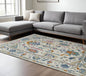 12' X 15' Ivory Blue And Pink Floral Hand Knotted Area Rug With Fringe-0