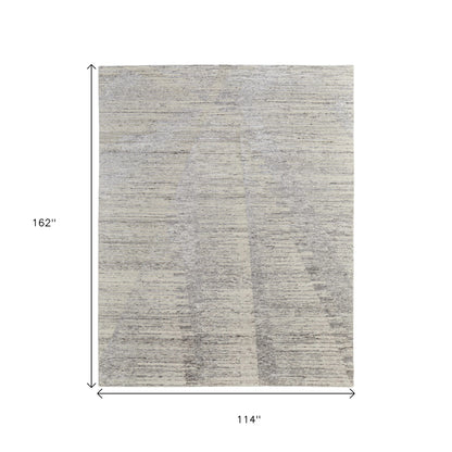 9' X 13' Ivory And Gray Abstract Hand Knotted Distressed Area Rug-2