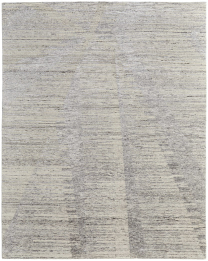 9' X 13' Ivory And Gray Abstract Hand Knotted Distressed Area Rug-1