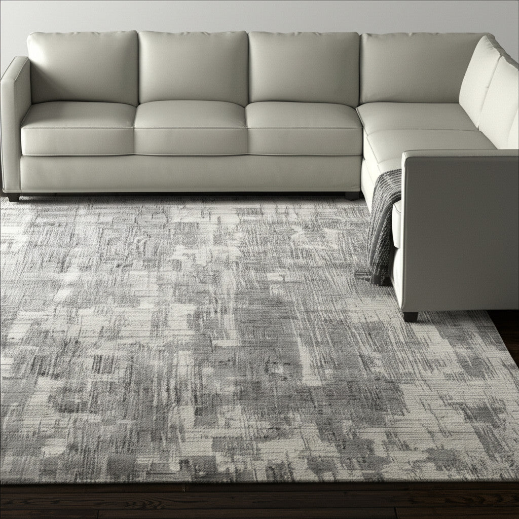 12' X 15' Gray And Ivory Abstract Hand Woven Distressed Area Rug-0